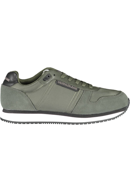 Elevated Green Polyester Sneakers with Laces