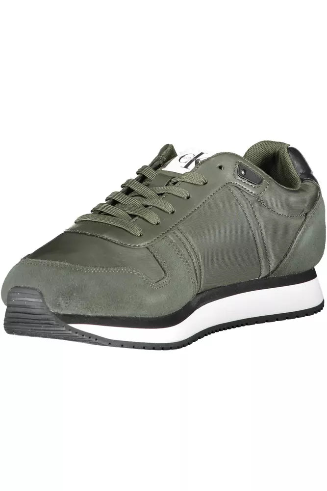 Sleek Green Lace-Up Sneakers with Contrasting Sole