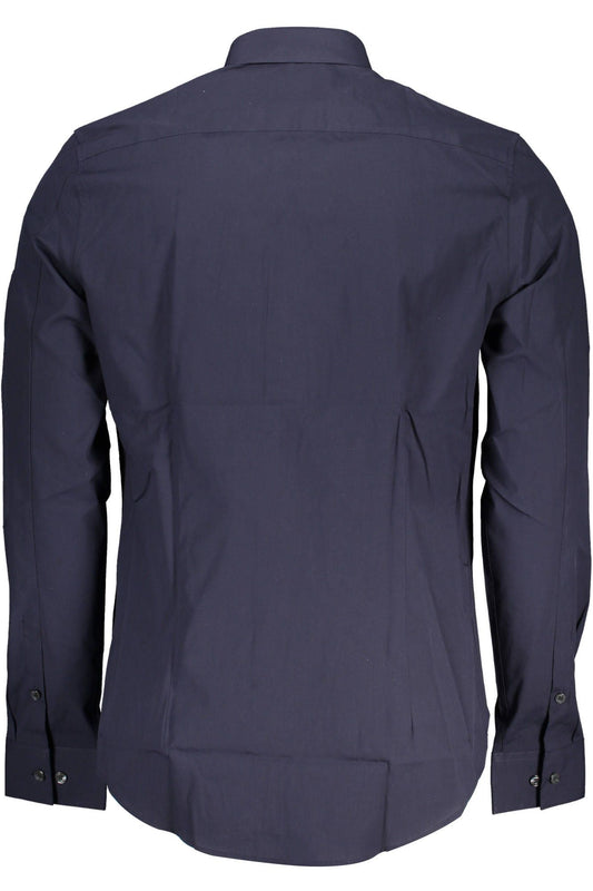 Sleek Blue Slim Fit Italian Collar Shirt