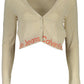 Beige V-Neck Cardigan with Contrast Details