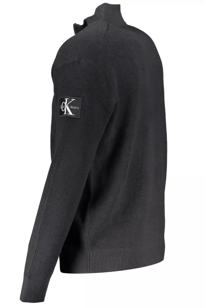 Sleek Black Zip Cardigan with Logo Detail