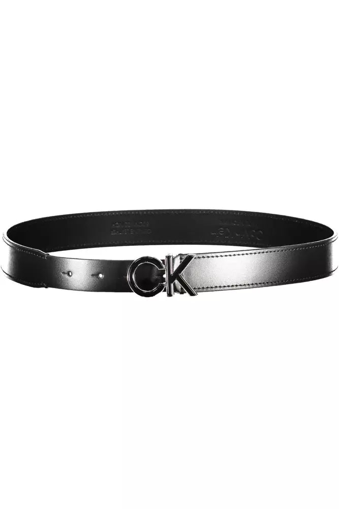 Elegant Black Leather Belt with Logo Buckle