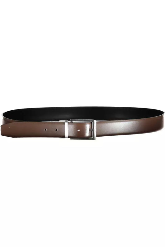 Elegant Brown Leather Belt with Metal Buckle