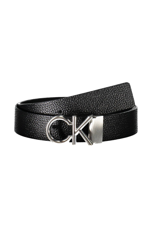 Elegant Black Leather Belt with Metal Buckle