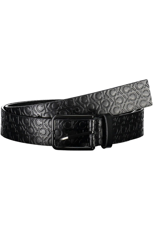 Elegant Black Leather Belt with Metal Buckle