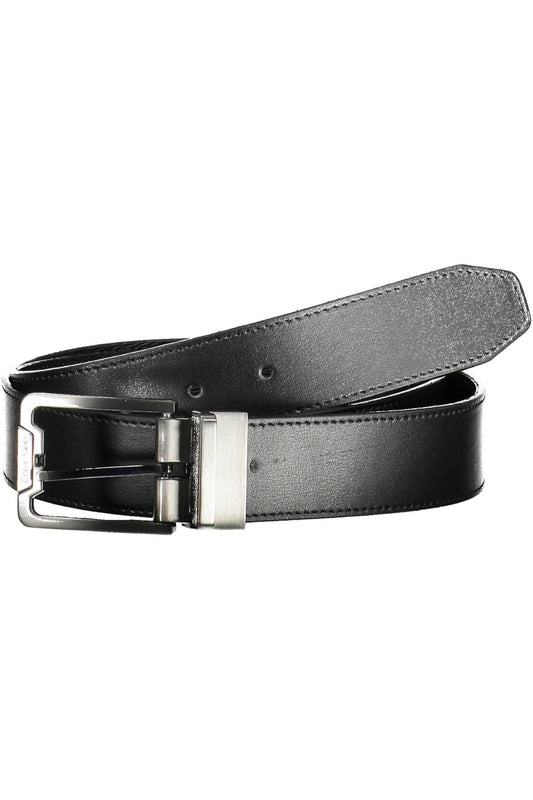 Reversible Black Leather Belt with Metal Logo Buckle