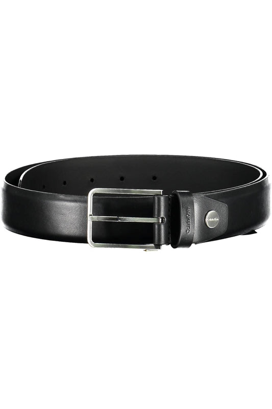 Elegant Black Leather Belt with Metal Buckle