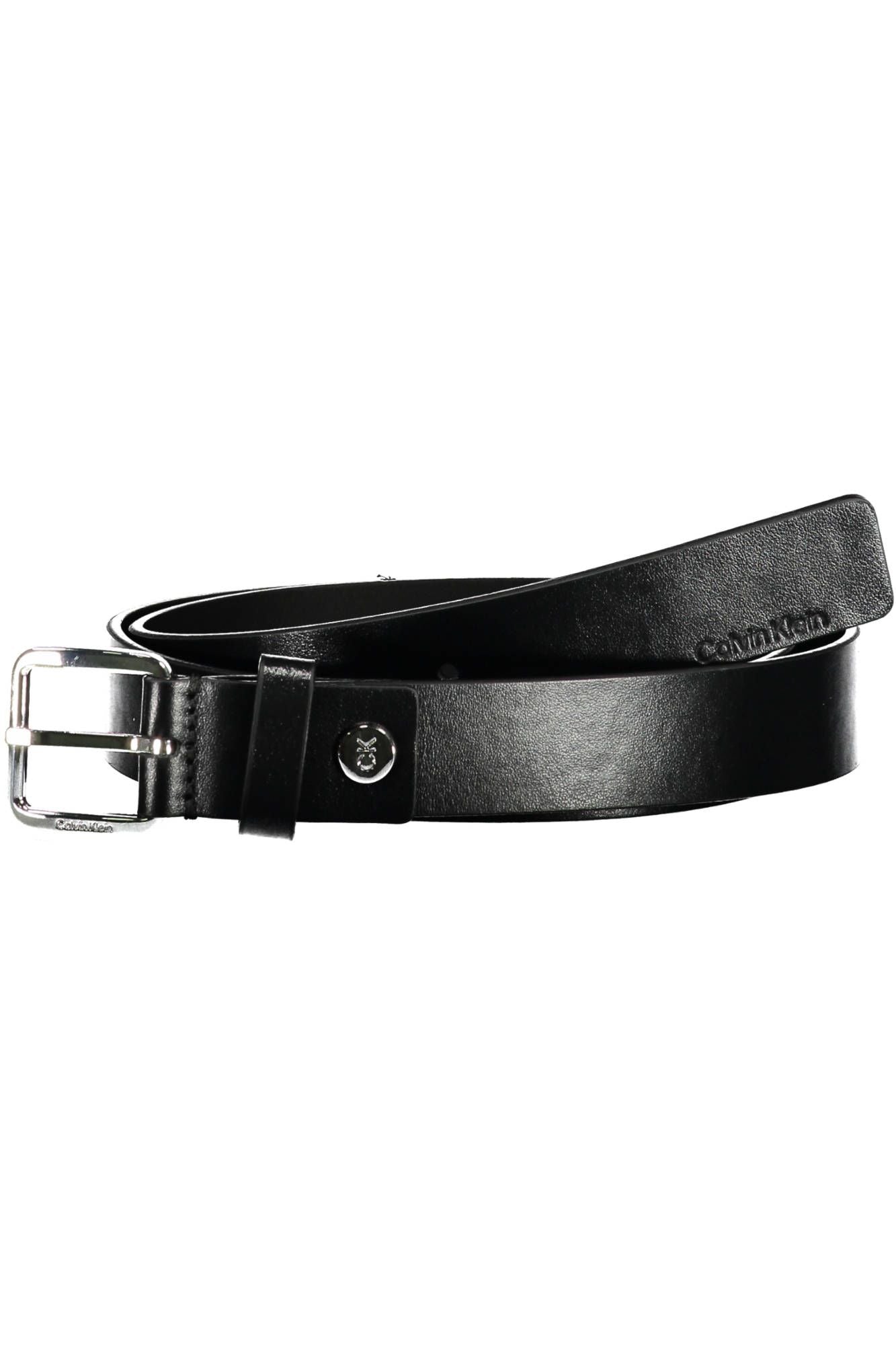 Elegant Black Leather Belt with Metal Buckle