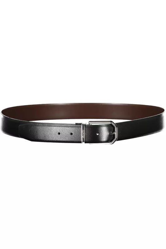 Reversible Black Leather Belt with Metal Buckle