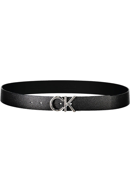 Elegant Black Leather Belt with Metal Buckle