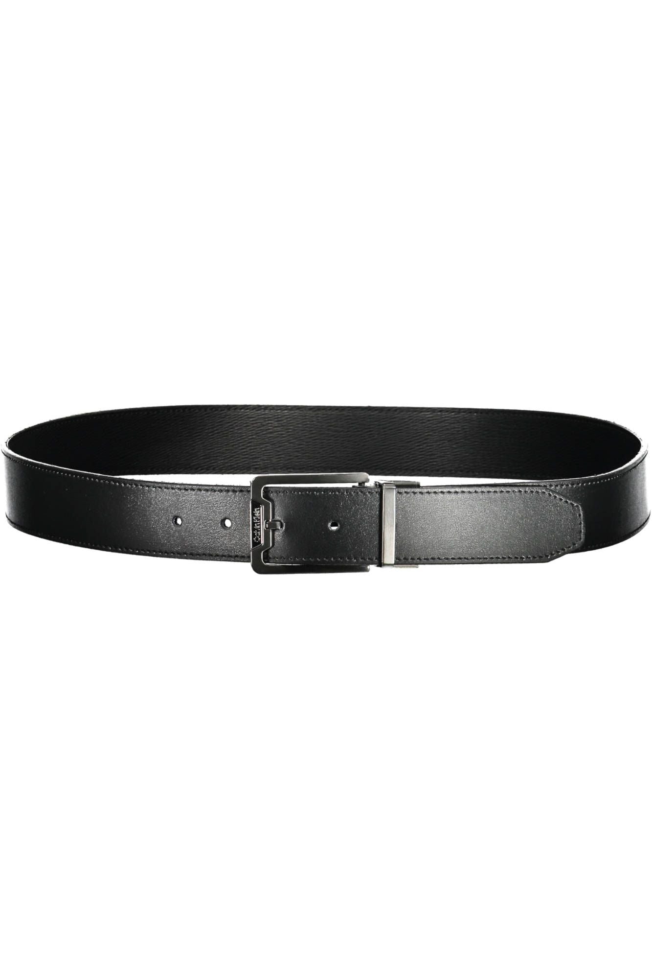 Reversible Black Leather Belt with Metal Logo Buckle