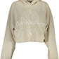 Chic Cropped Logo Hoodie in Beige