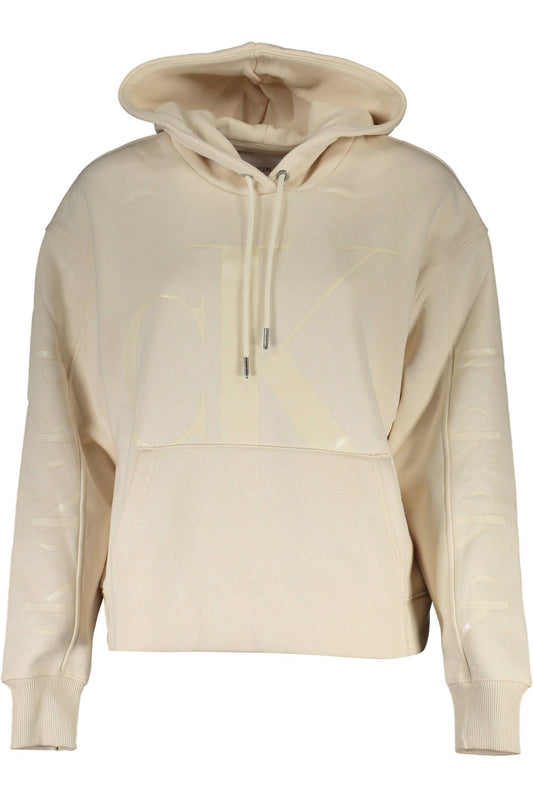 Beige Cotton Hooded Sweatshirt with Logo