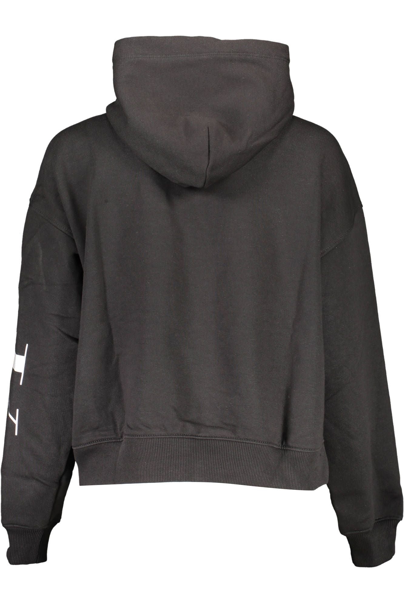 Sleek Black Hooded Sweatshirt with Logo Print