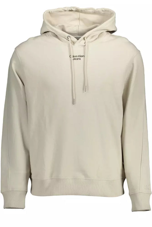 Beige Cotton Hooded Sweatshirt with Logo Print