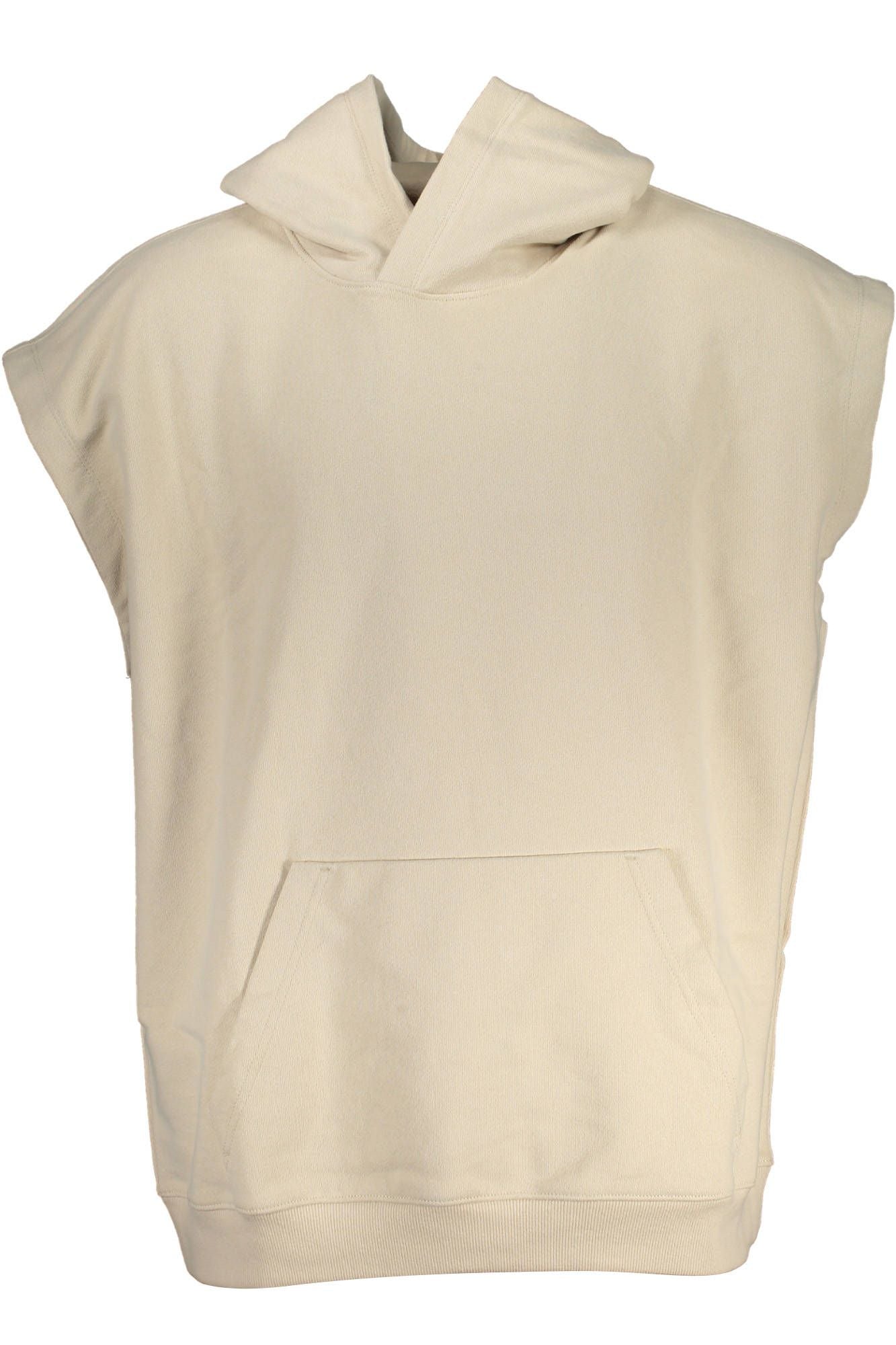 Beige Sleeveless Hooded Sweatshirt