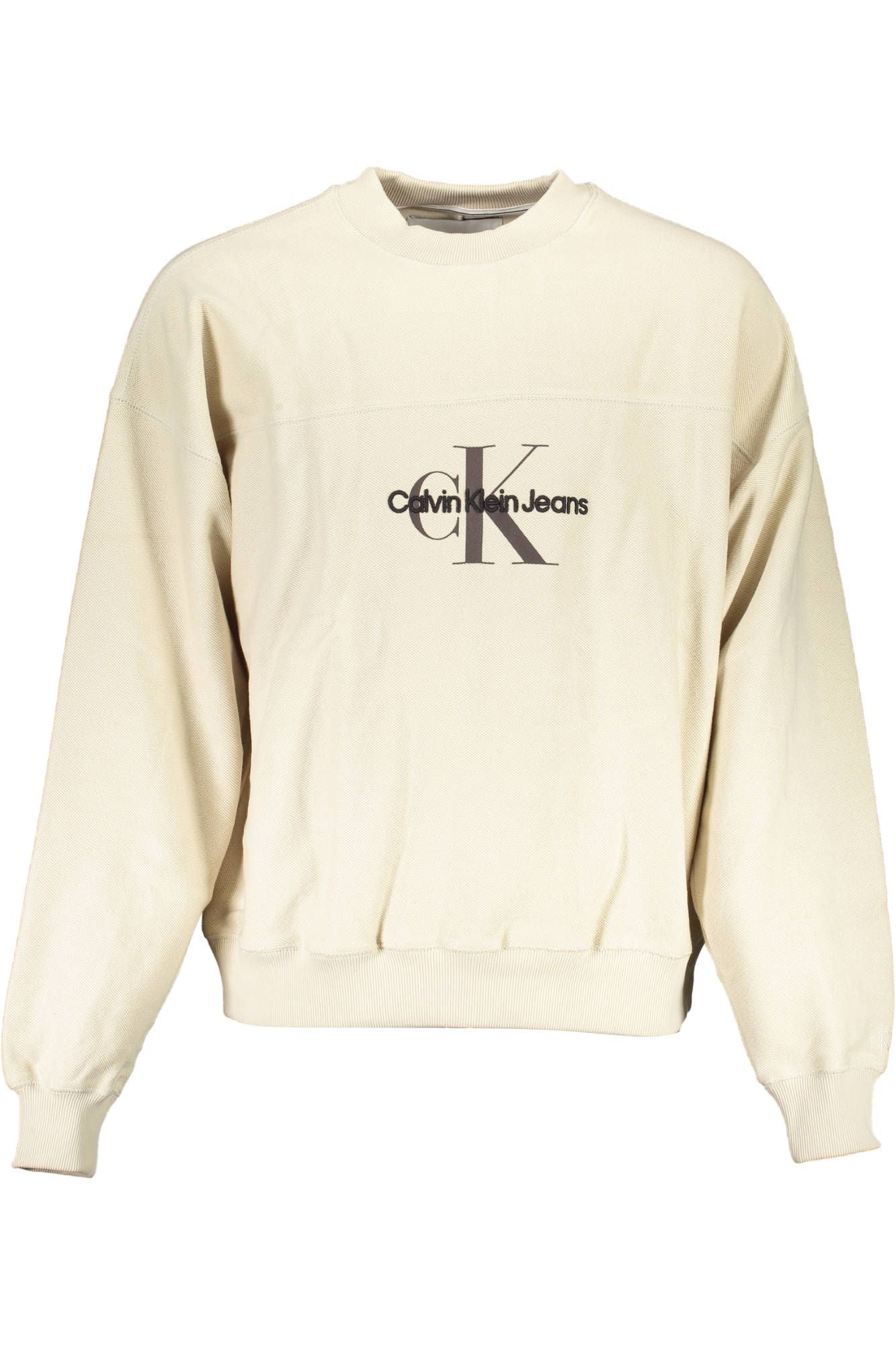 Beige Crew Neck Embroidered Sweatshirt