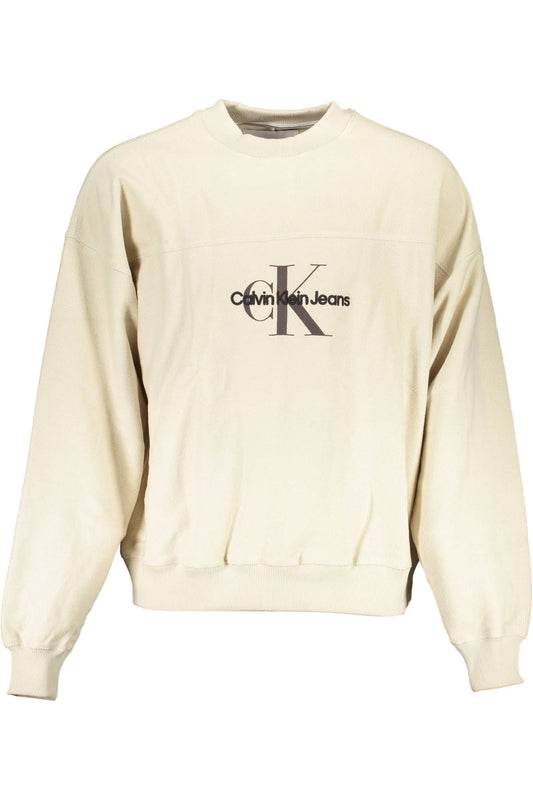 Beige Crew Neck Embroidered Sweatshirt