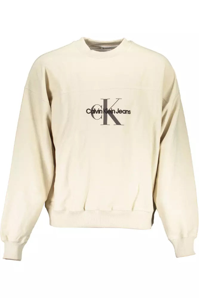 Beige Embroidered Crew Neck Sweater