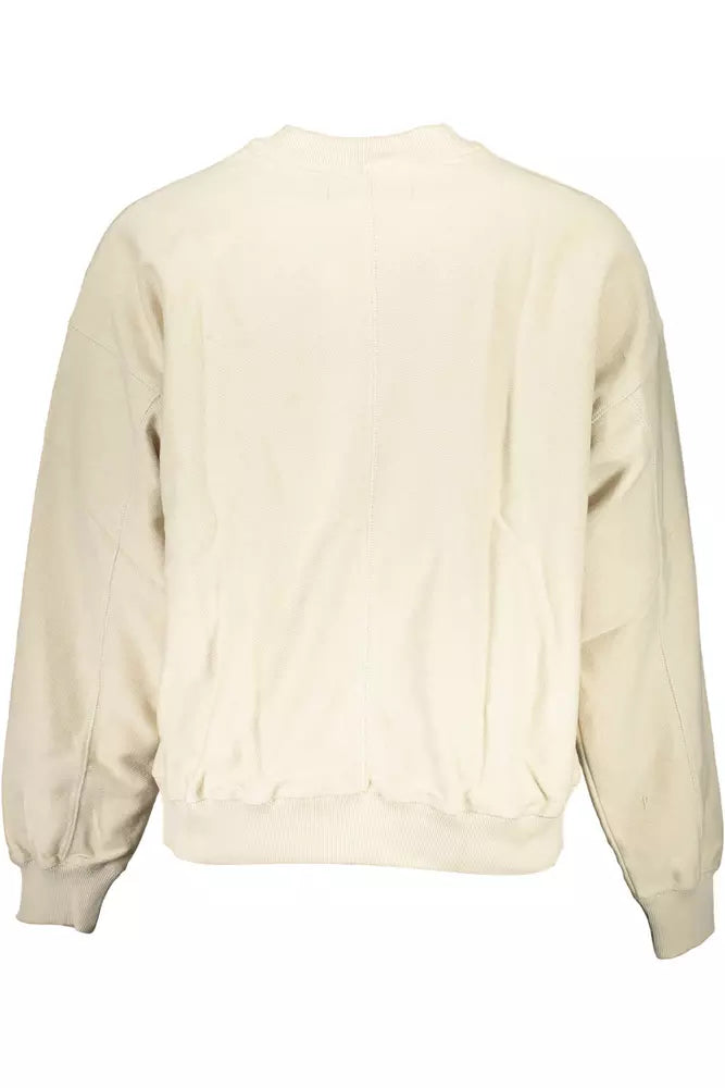 Beige Embroidered Crew Neck Sweater