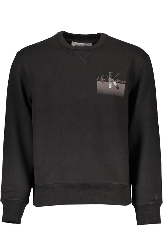 Sleek Black Round Neck Cotton Sweatshirt