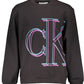 Sleek Black Cotton Sweater with Unique Logo Print