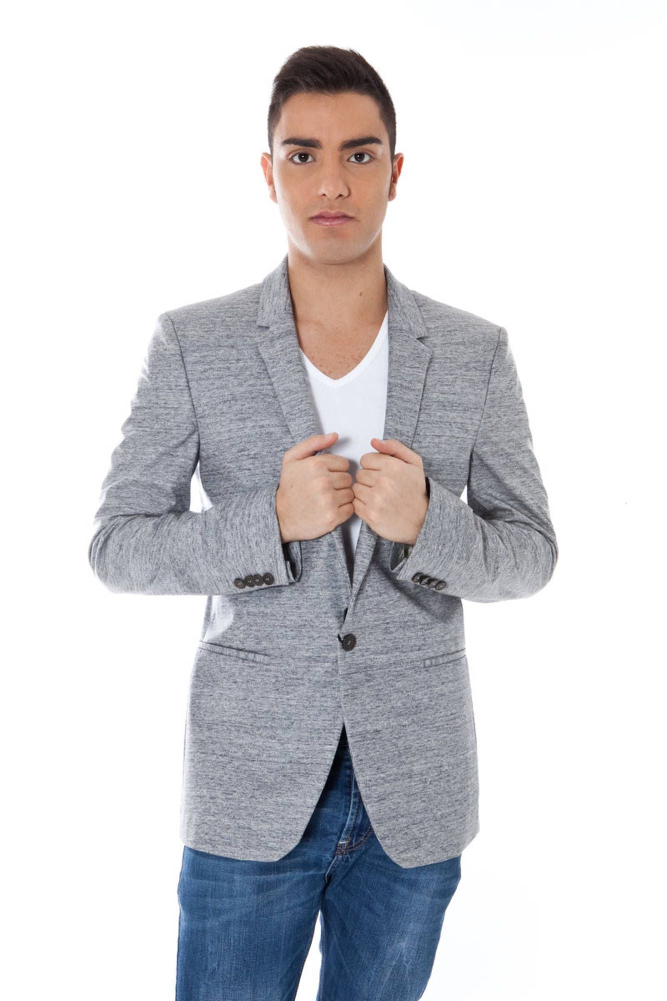 Elegant Gray Cotton Jacket with Long Sleeves