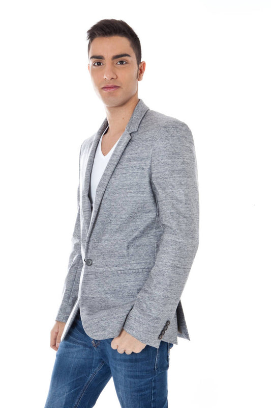 Elegant Gray Cotton Jacket with Long Sleeves