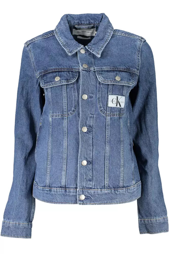 Chic Washed Denim Jacket with Logo Detail