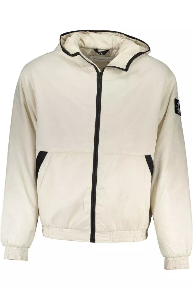 Chic Beige Hooded Jacket with Contrasting Details