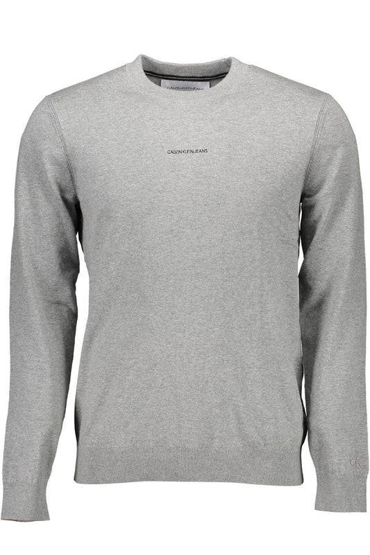 Sleek Gray Round Neck Cotton Sweater