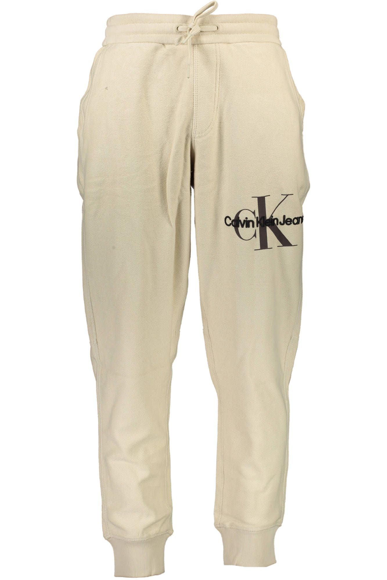 Beige Cotton Sports Trousers with Embroidery