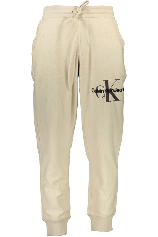 Beige Cotton Sports Trousers with Embroidery