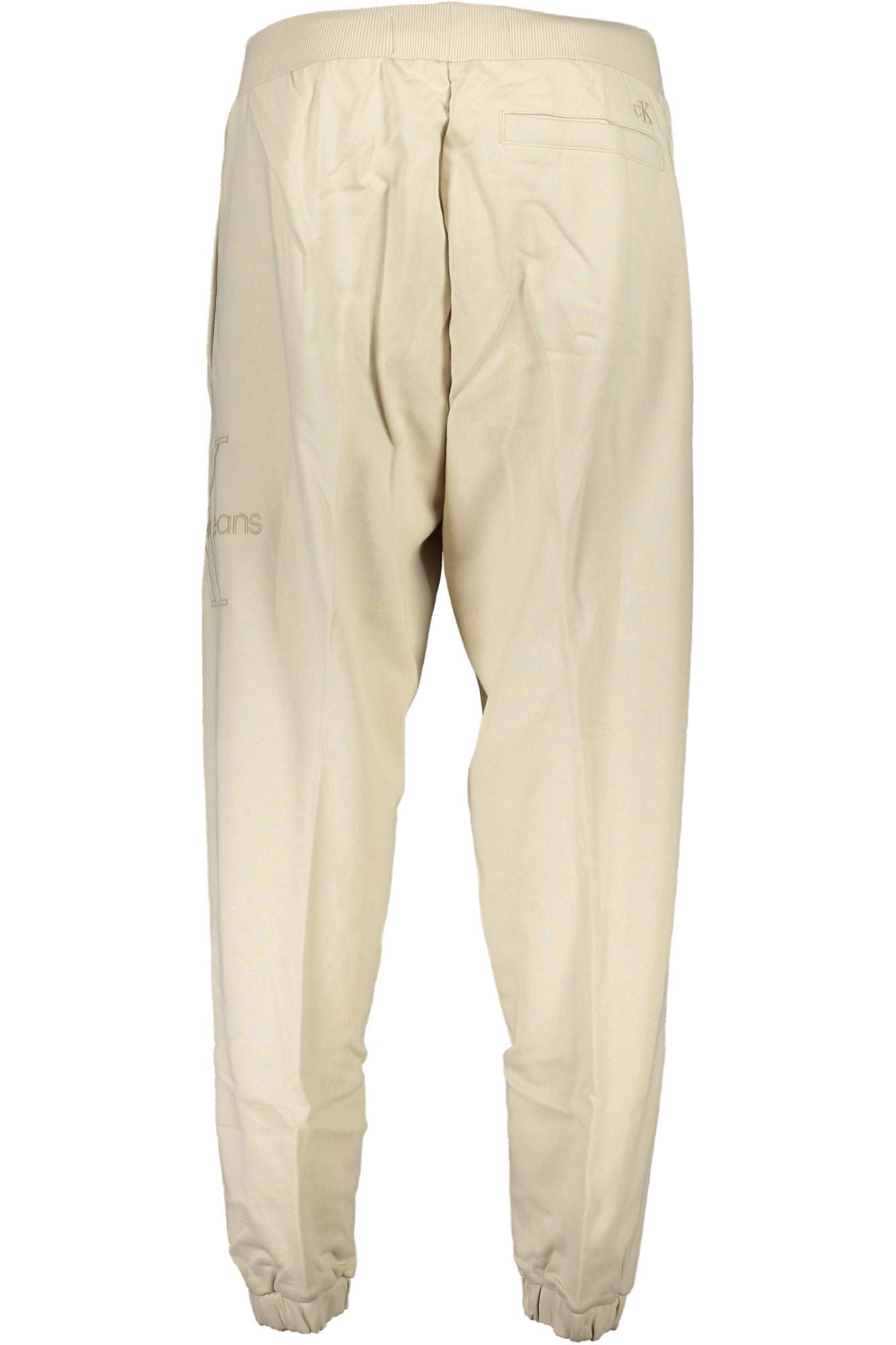 Beige Cotton Sports Trousers with Logo Embroidery