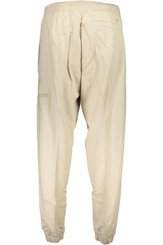 Beige Cotton Sports Trousers with Logo Embroidery