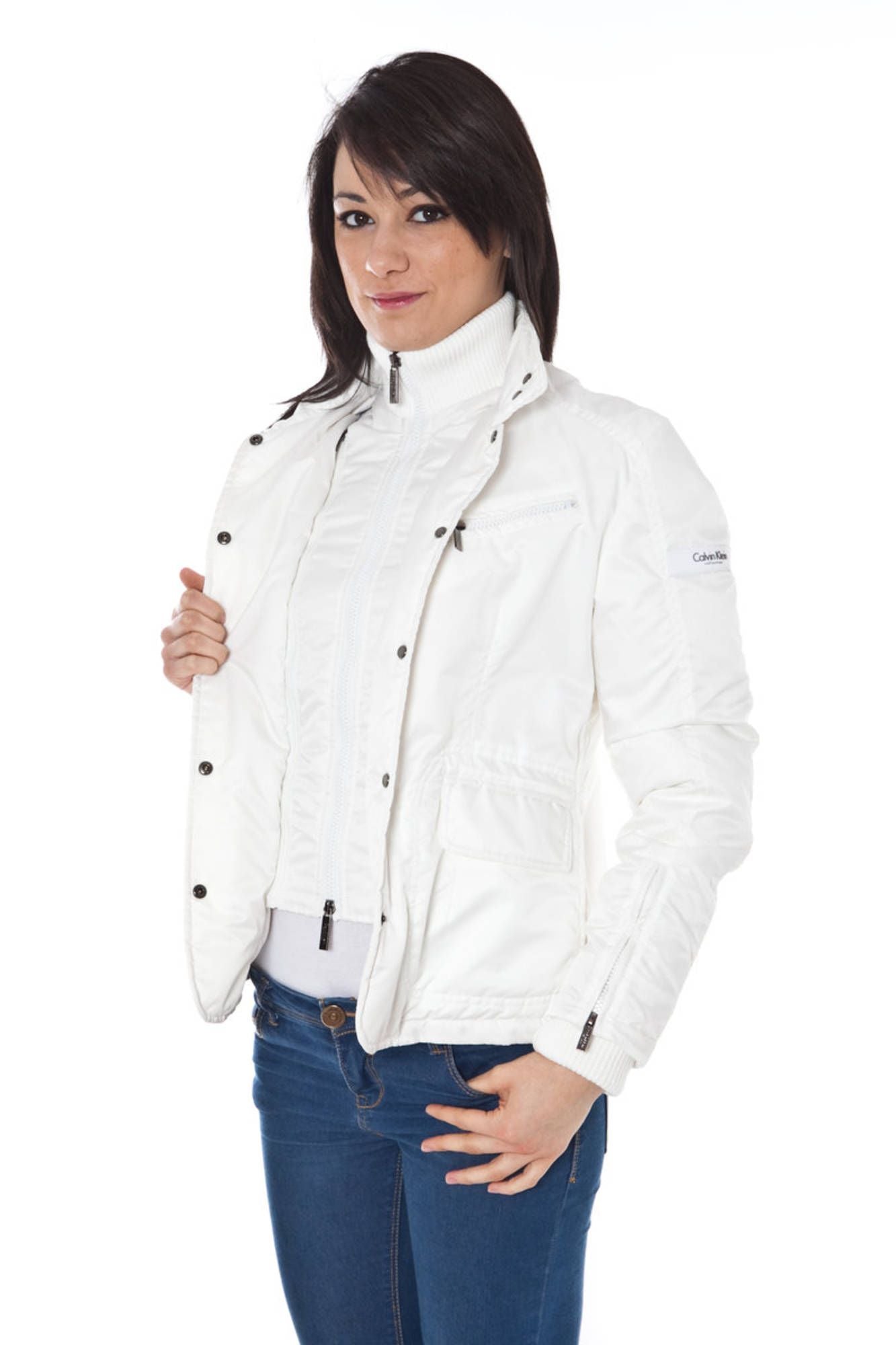 Elegant White Down Jacket with Removable Hood