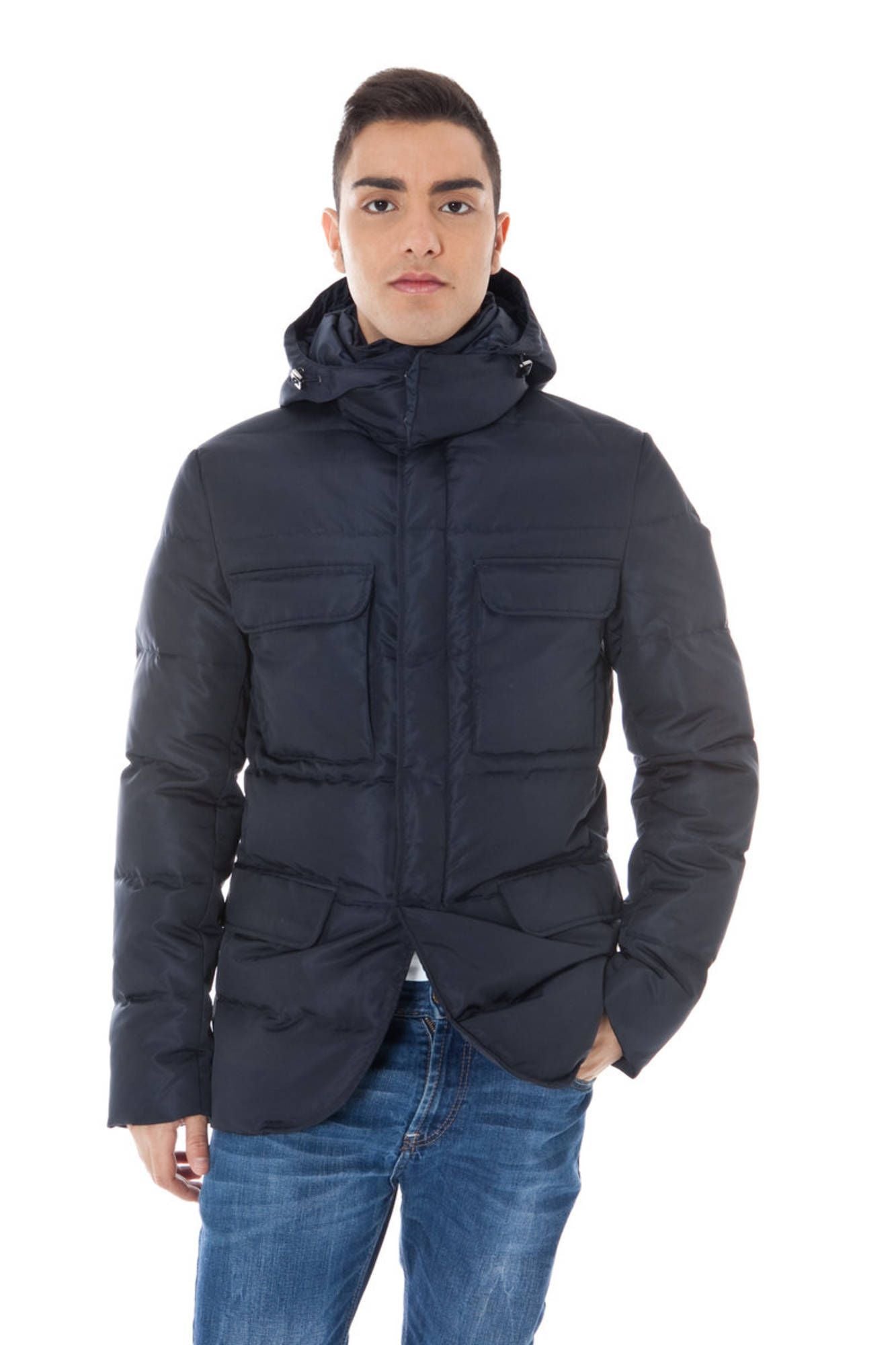 Chic Blue Men's Down Jacket with Removable Hood