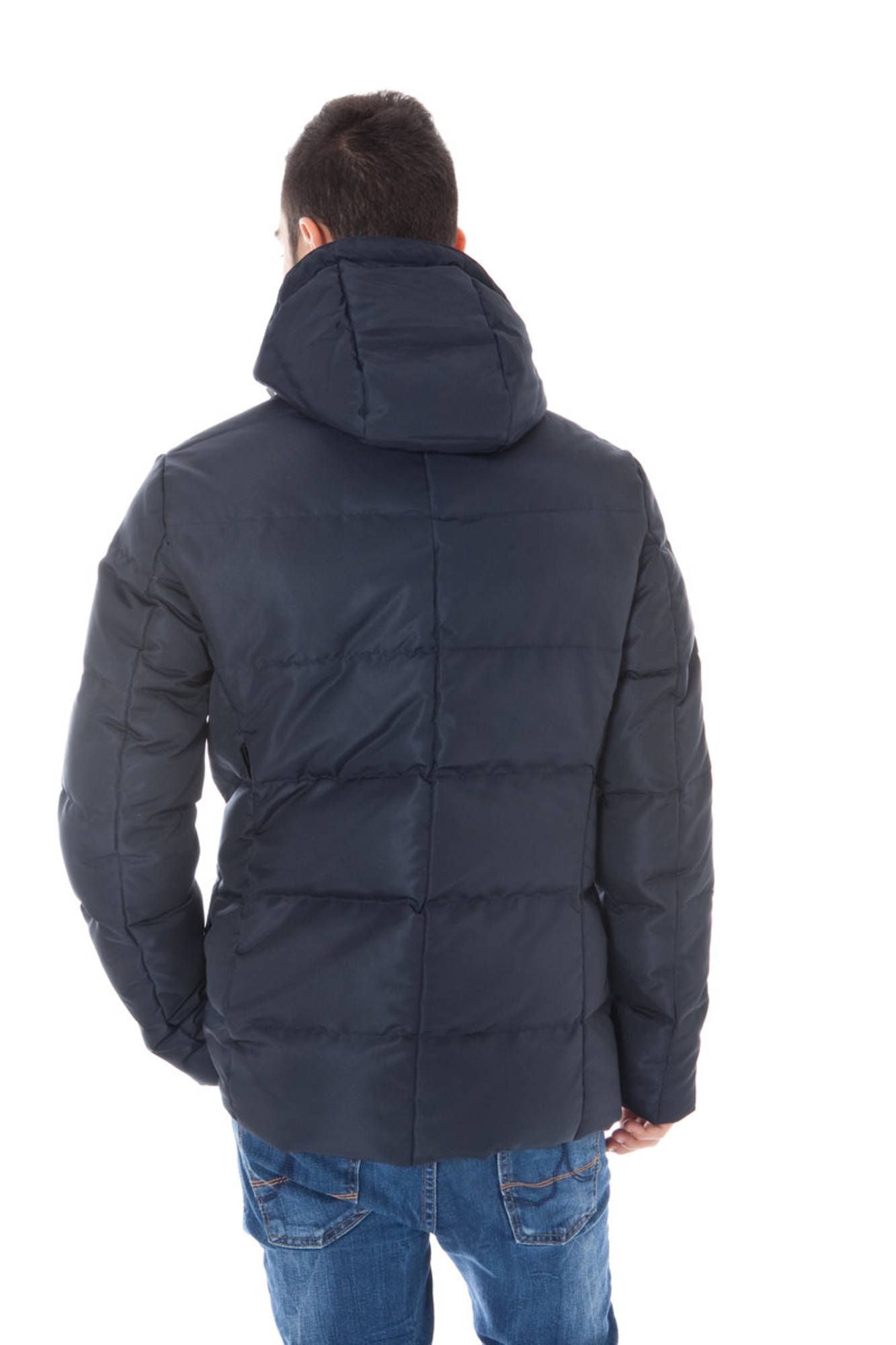 Chic Blue Men's Down Jacket with Removable Hood