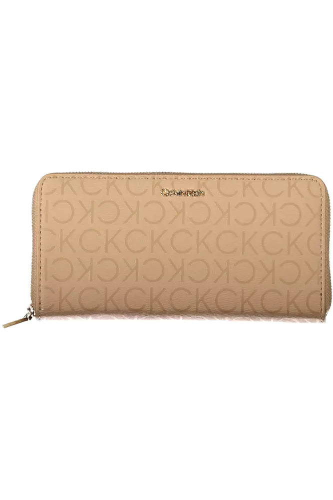 Beige Zip Wallet with Multiple Compartments