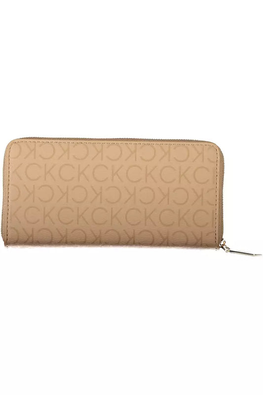 Beige Zip Wallet with Multiple Compartments