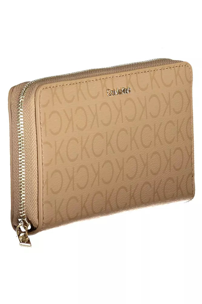 Beige Zip Wallet with Multiple Compartments