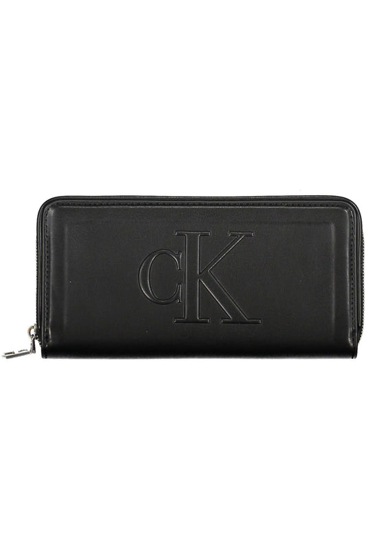 Elegant Black Polyurethane Wallet with Contrasting Details