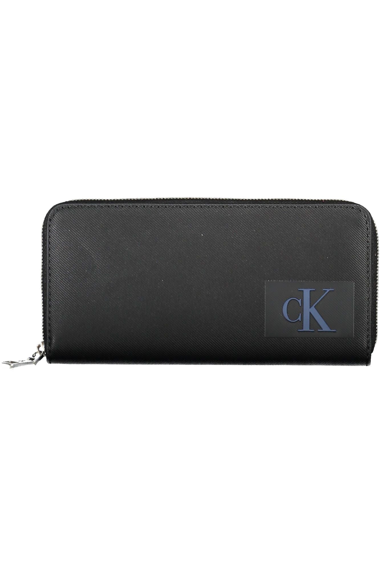 Elegant Black Polyurethane Wallet with Zip Closure