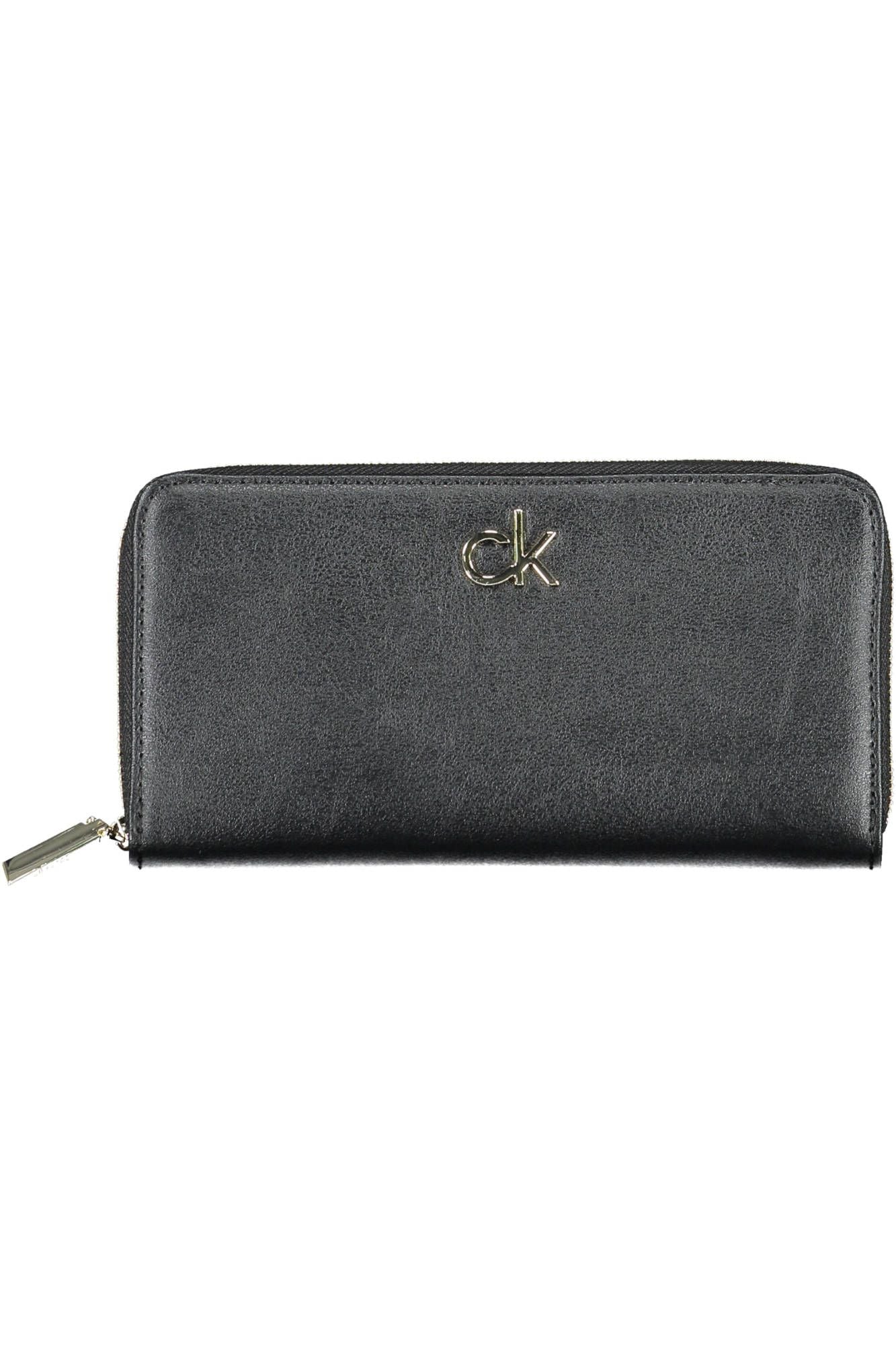 Elegant Black Polyester Wallet with Zip Closure