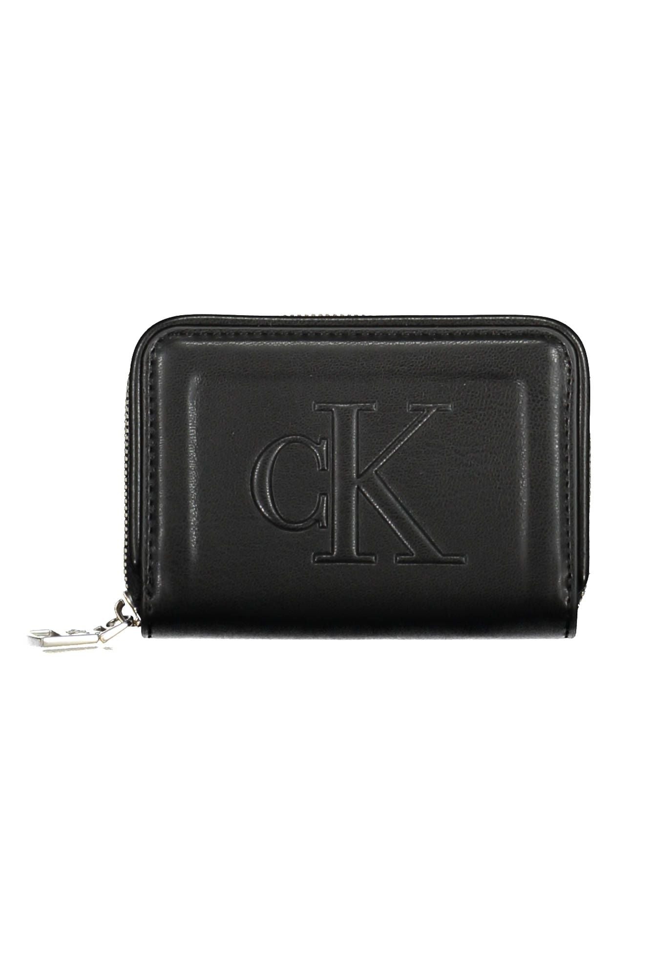 Sleek Black Polyurethane Wallet with Contrasting Details