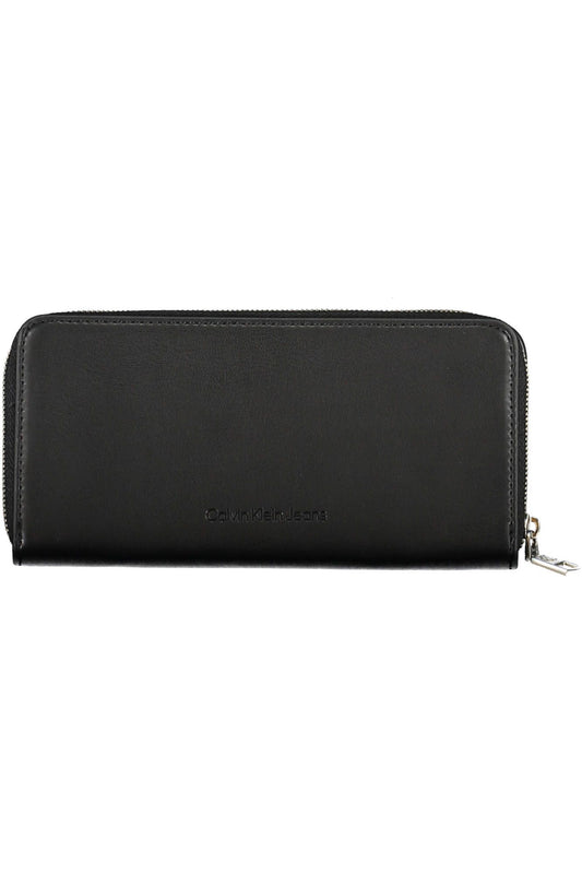 Elegant Black Polyurethane Wallet with Contrasting Details