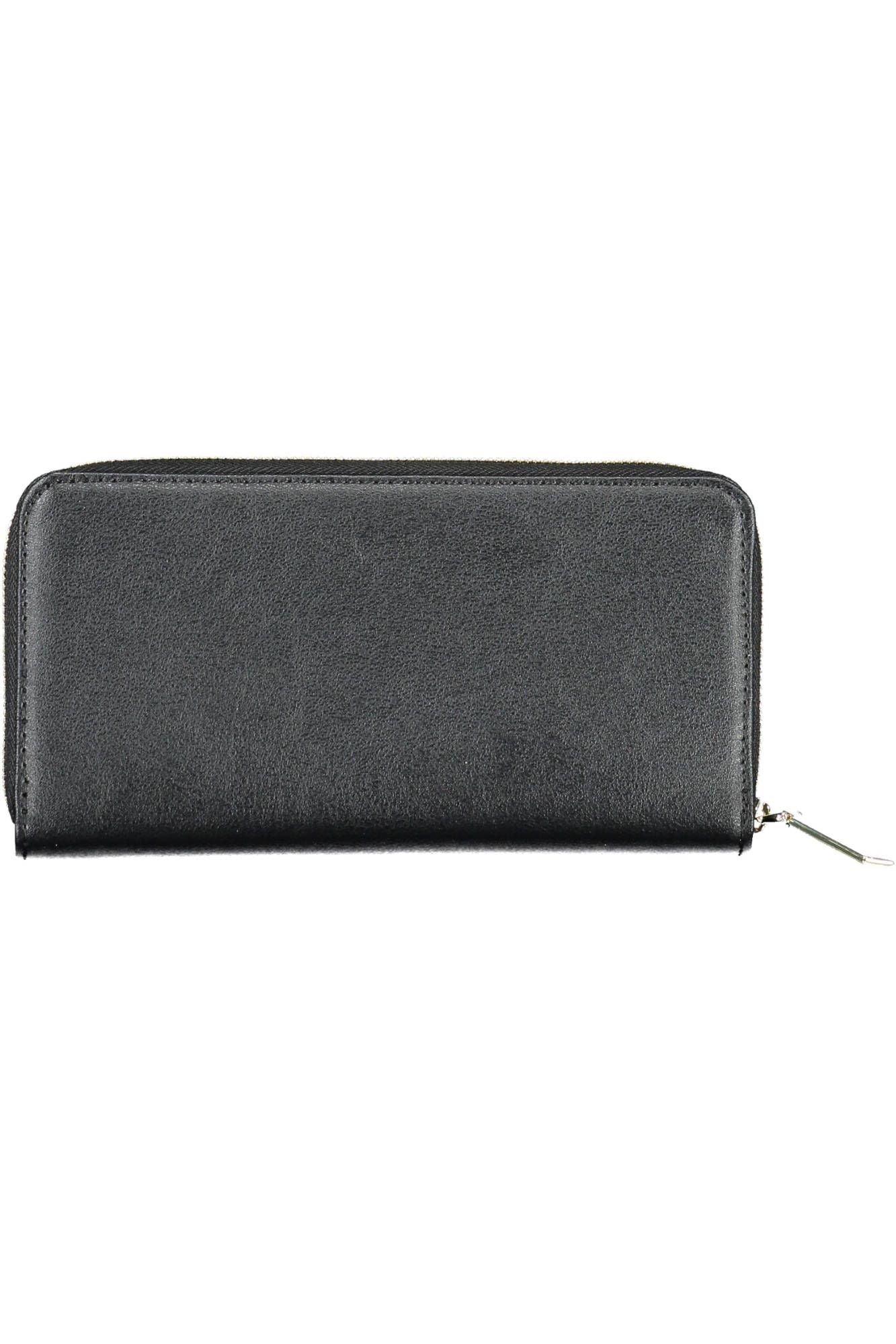 Elegant Black Polyester Wallet with Zip Closure