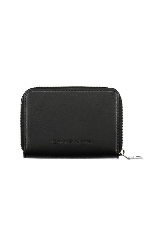 Sleek Black Polyurethane Wallet with Contrasting Details