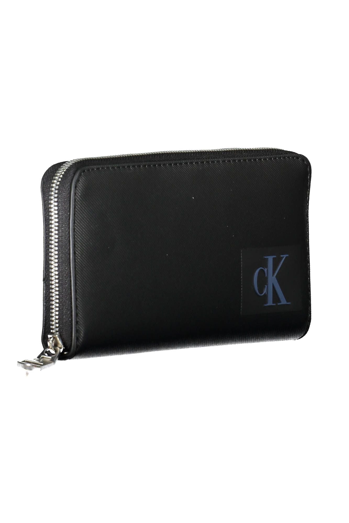 Elegant Black Polyurethane Wallet with Zip Closure