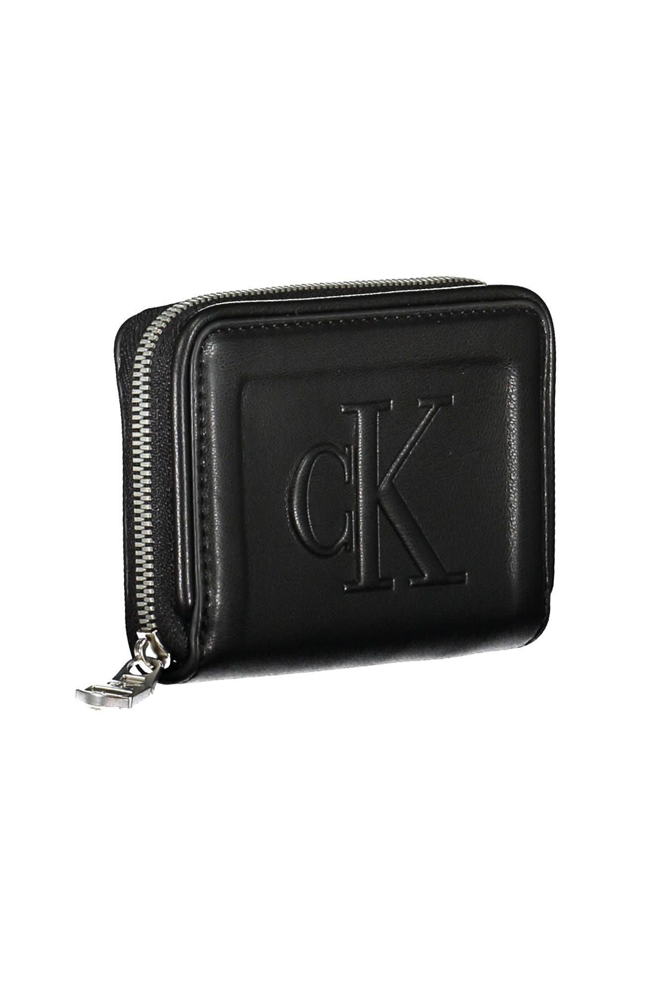 Sleek Black Polyurethane Wallet with Contrasting Details